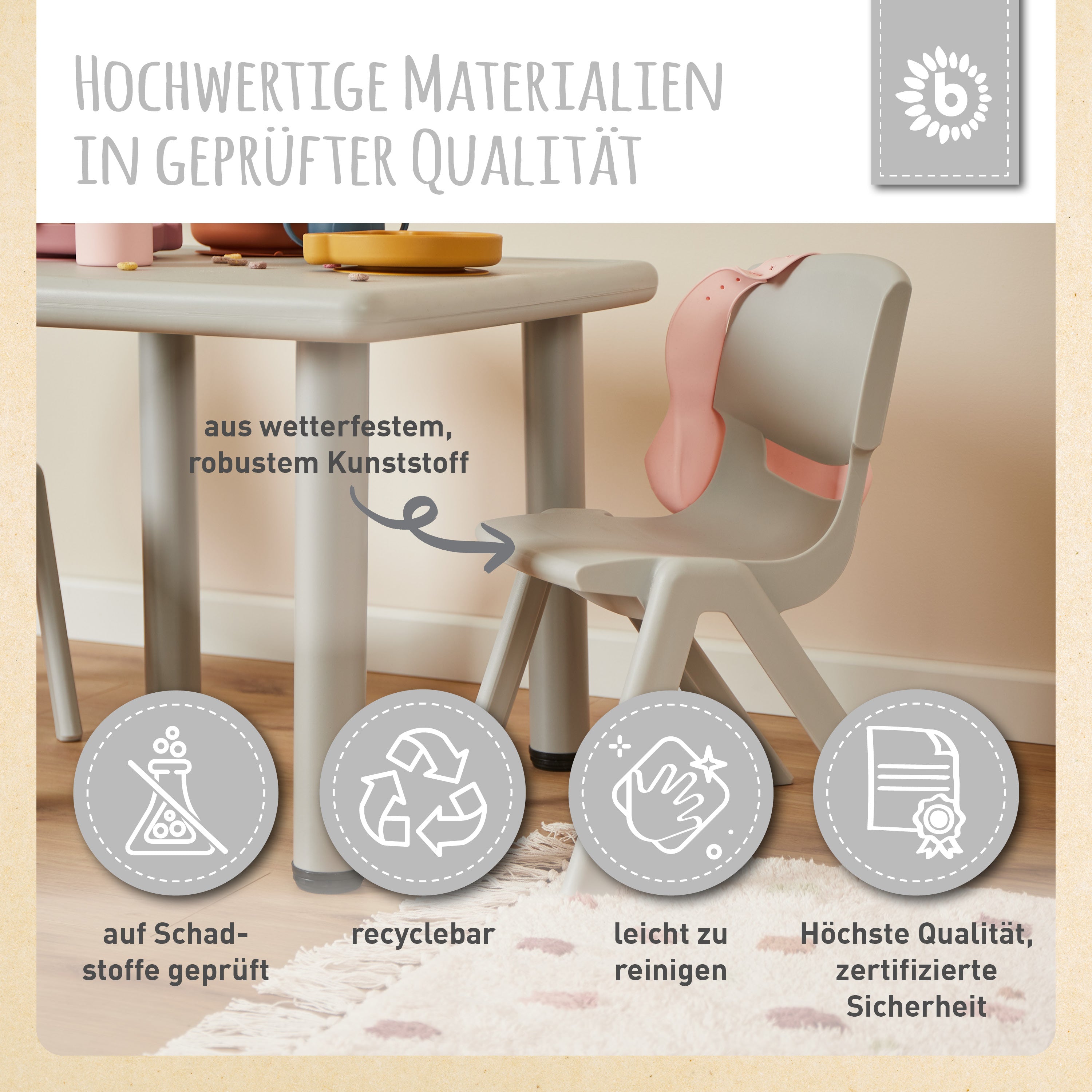 1x Kindertisch Silver & 4x Kinderstuhl Dreamy Rose