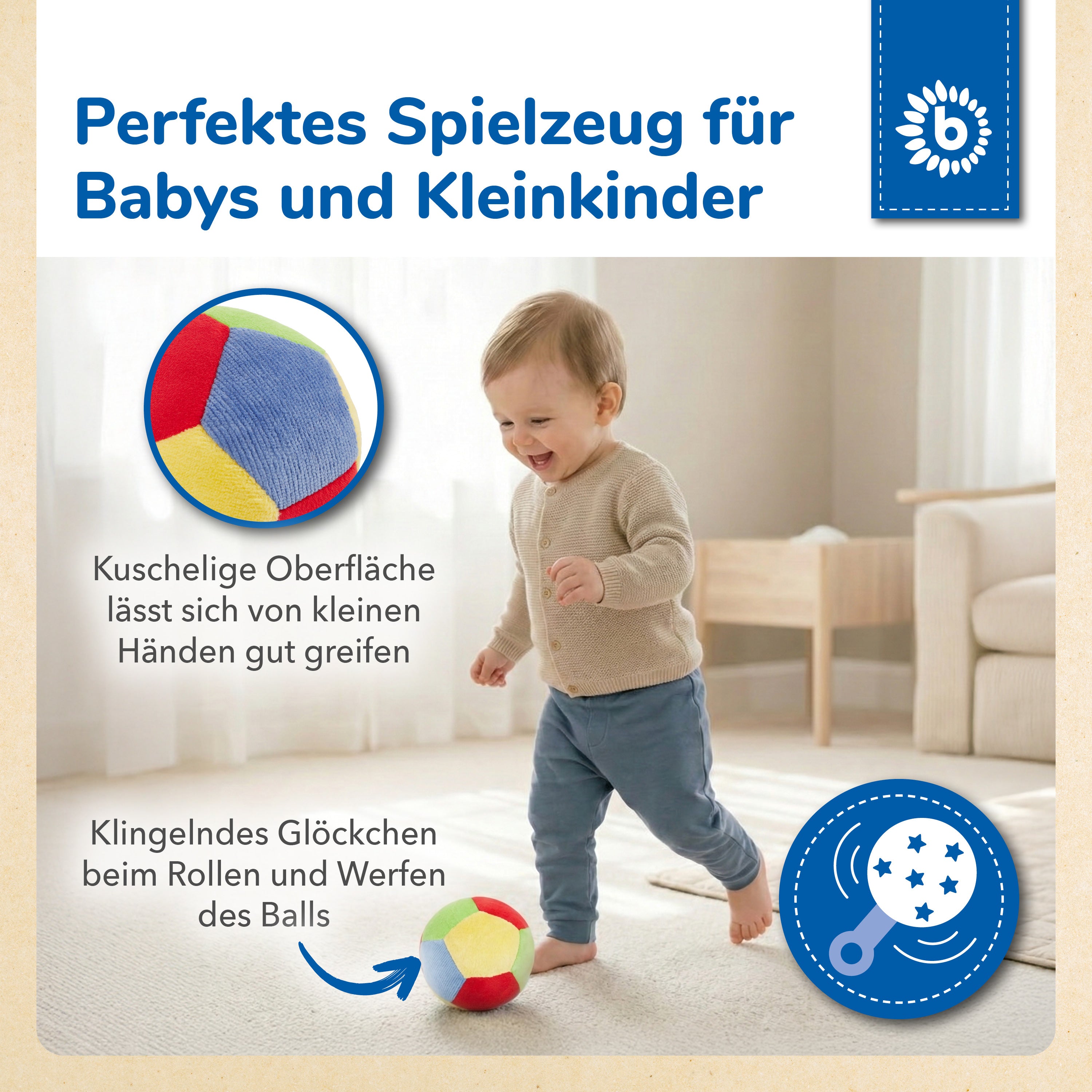 Veloursball mit Rassel - 10 cm