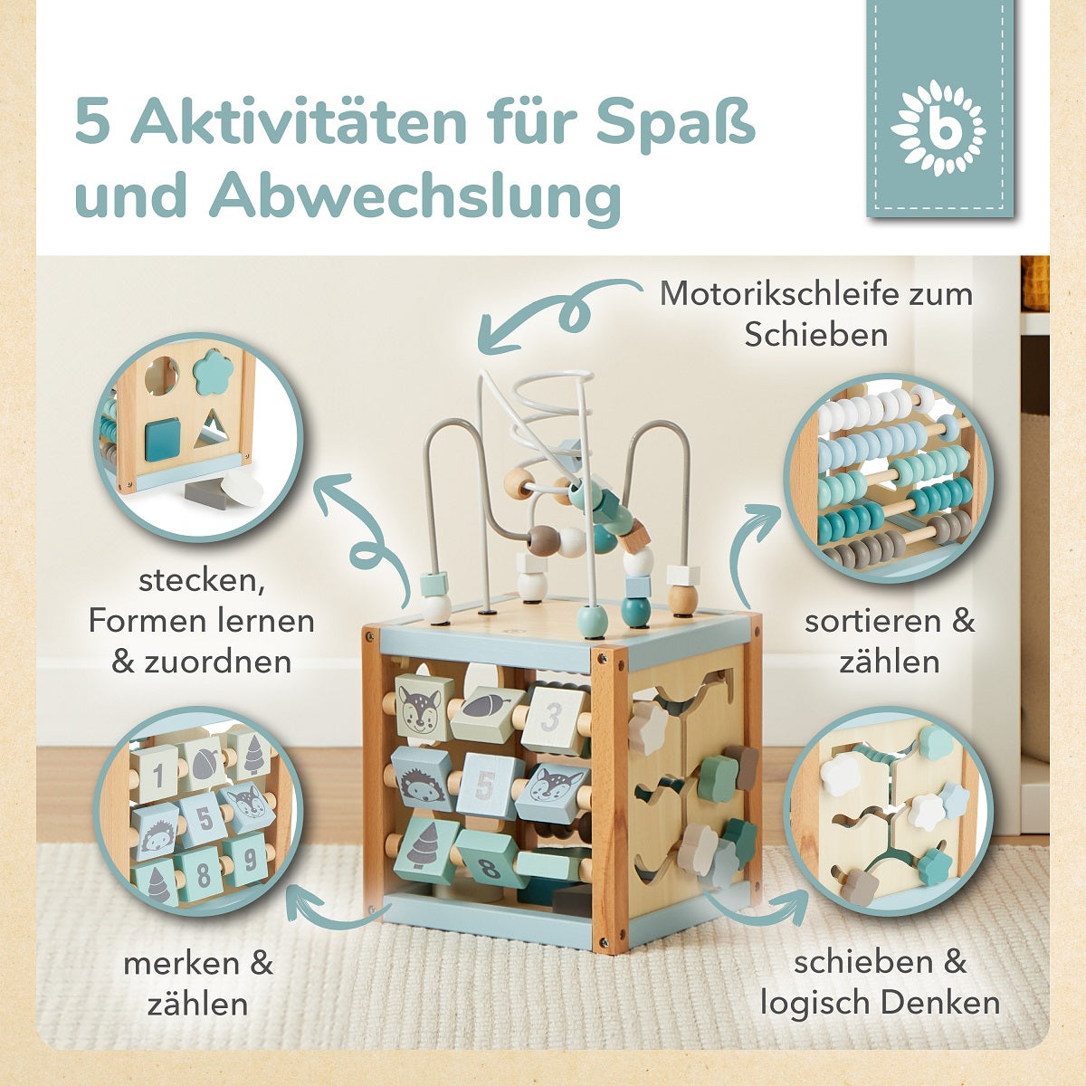 Motorikwürfel Waldtiere Holz FSC®