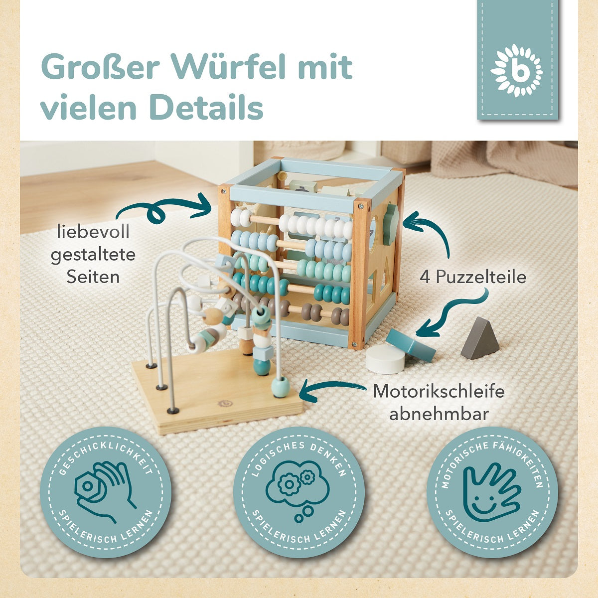 Motorikwürfel Waldtiere Holz FSC®