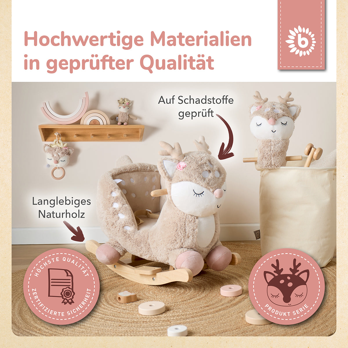 Infografik: Langlebiges Naturholz, unabhängig auf Schadstoffe geprüft (EN-71)
