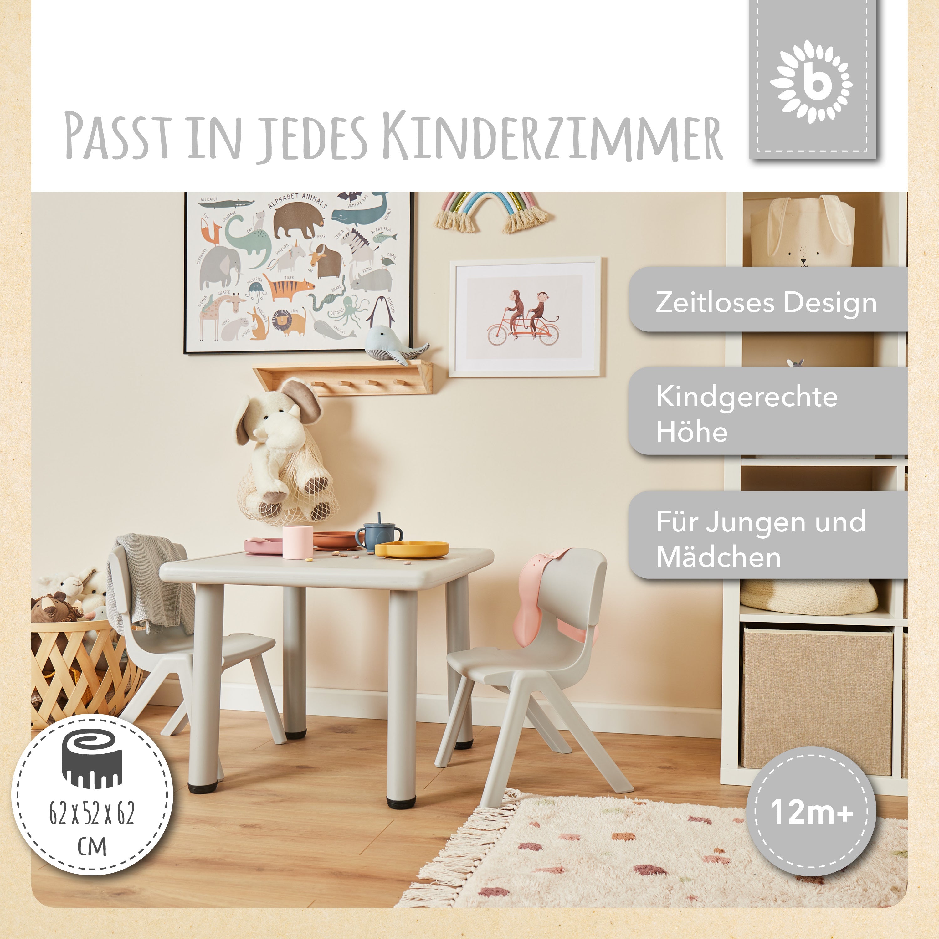 1x Kindertisch Silver & 2x Kinderstuhl Dreamy Rose