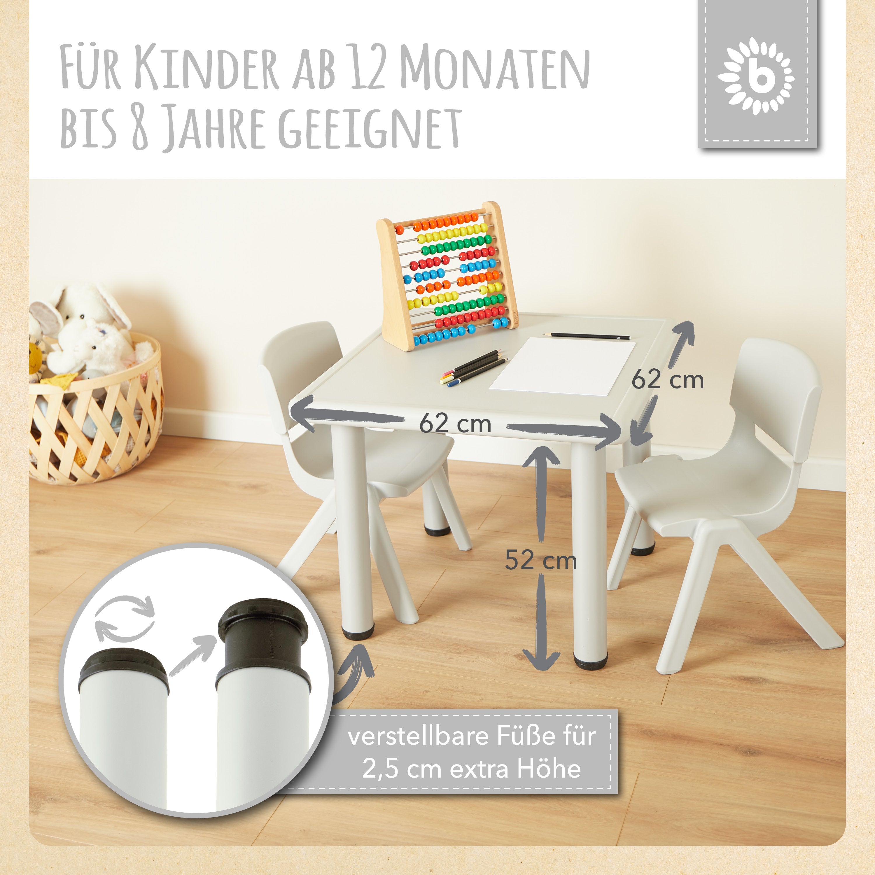 1x Kindertisch & 2x Kinderstuhl Silver
