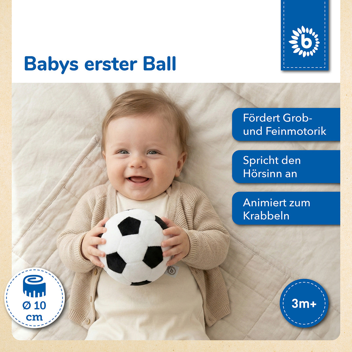 Veloursball Fußball mit Rassel