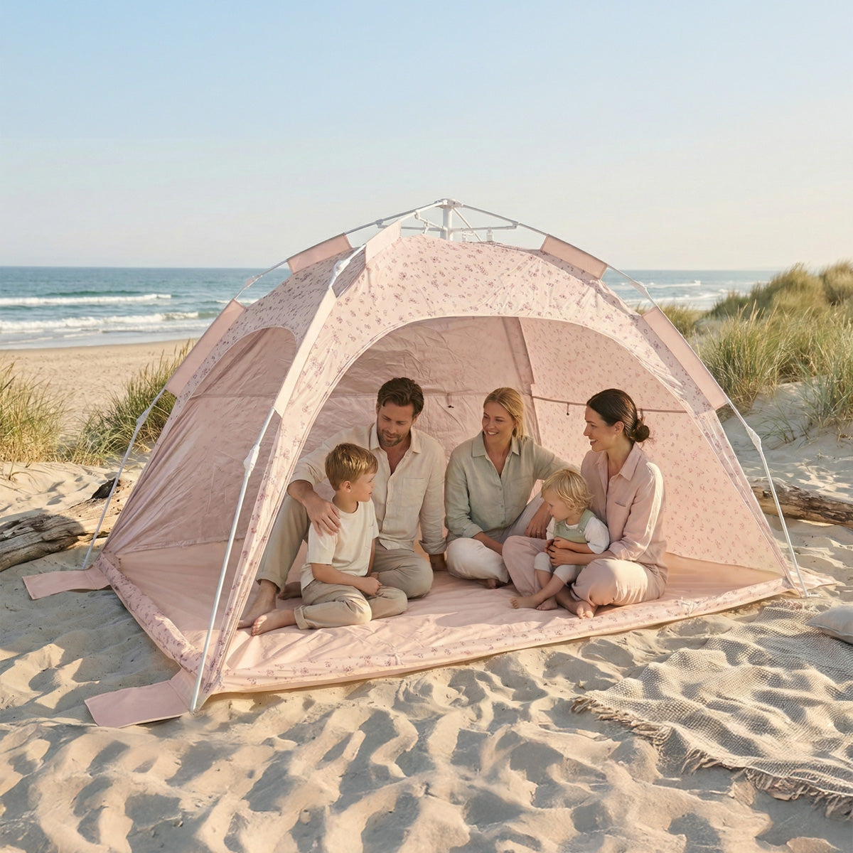 Strandzelt Dreamy Flowers – Strandmuschel mit Quick-Up System, UV-Schutz 80+ & Sichtschutz