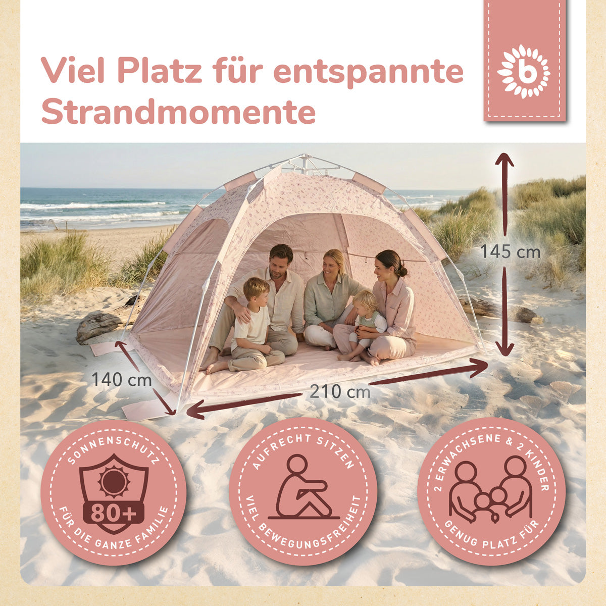 Strandzelt Dreamy Flowers – Strandmuschel mit Quick-Up System, UV-Schutz 80+ & Sichtschutz
