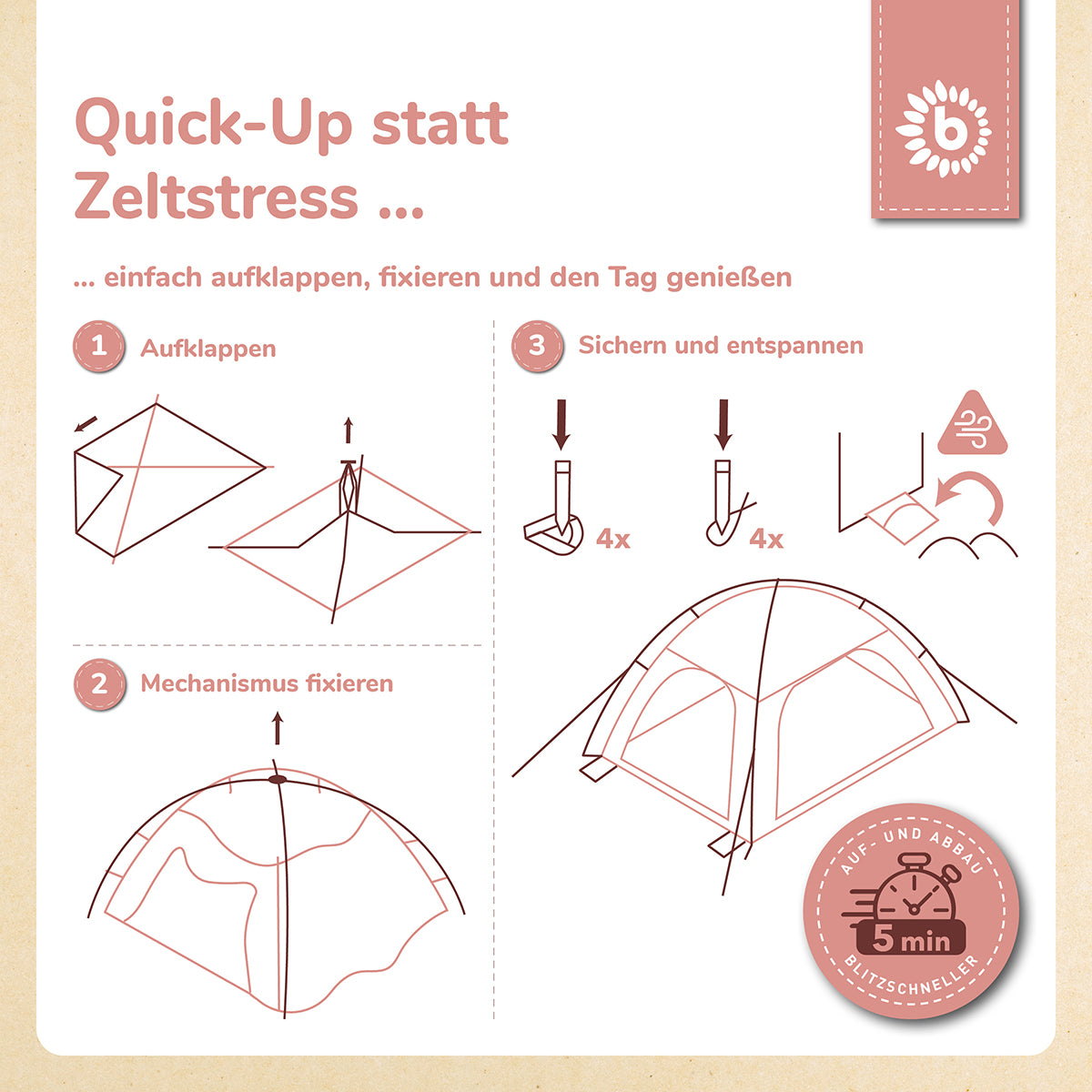 Strandzelt Dreamy Flowers – Strandmuschel mit Quick-Up System, UV-Schutz 80+ & Sichtschutz